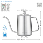 Easyworkz Gage Gooseneck Pour Over Coffee Kettle 12 fl.oz / 350 ml Stainless Steel Hand Drip Coffee Pot With Long Narrow Spout, Silver