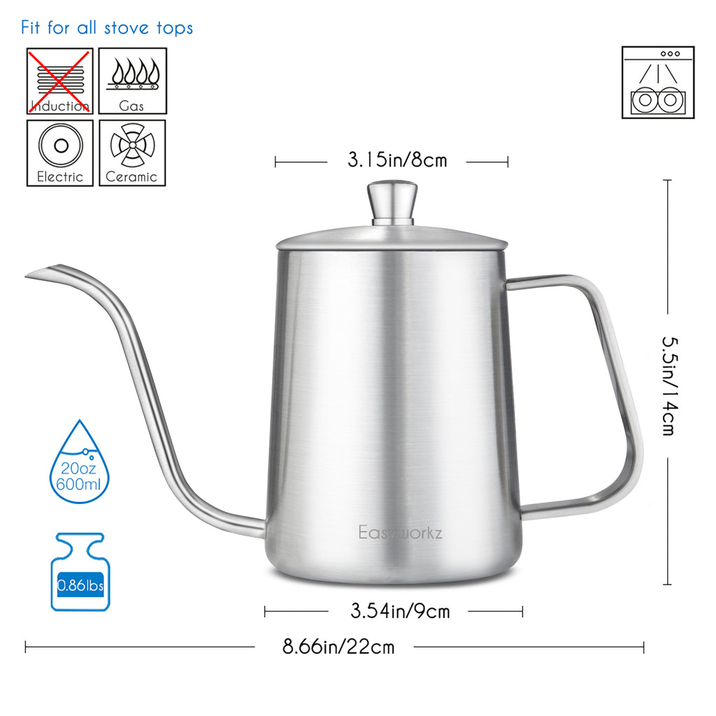 Easyworkz Gage Gooseneck Pour Over Coffee Kettle Stainless Steel Hand Drip Coffee Pot With Long Narrow Spout