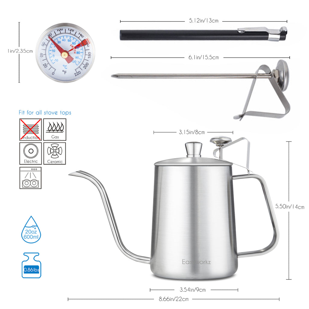 Easyworkz Gage Gooseneck Pour Over Coffee Kettle Stainless Steel Hand Drip Coffee Pot With Long Narrow Spout