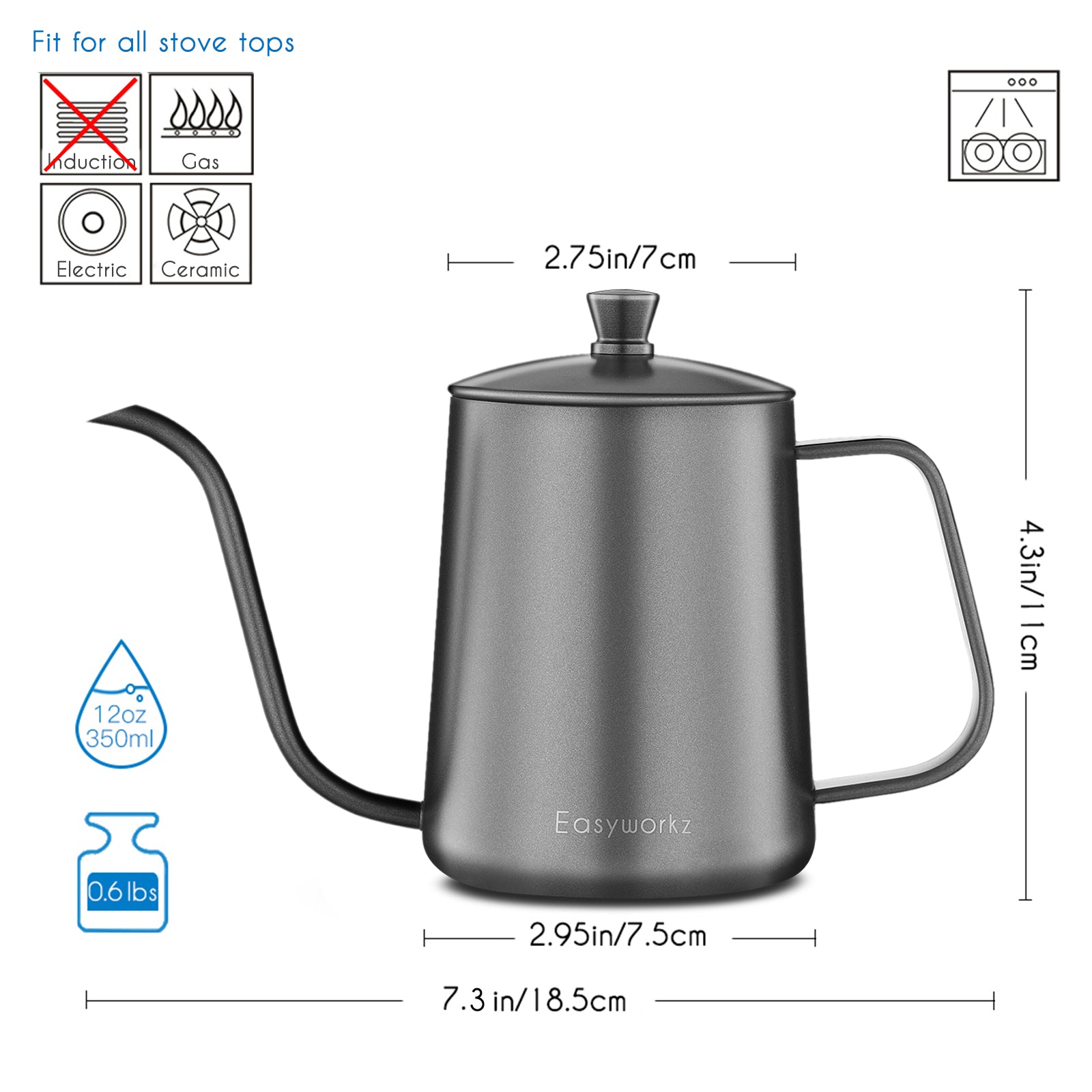 Easyworkz Gage Gooseneck Pour Over Coffee Kettle Stainless Steel Hand