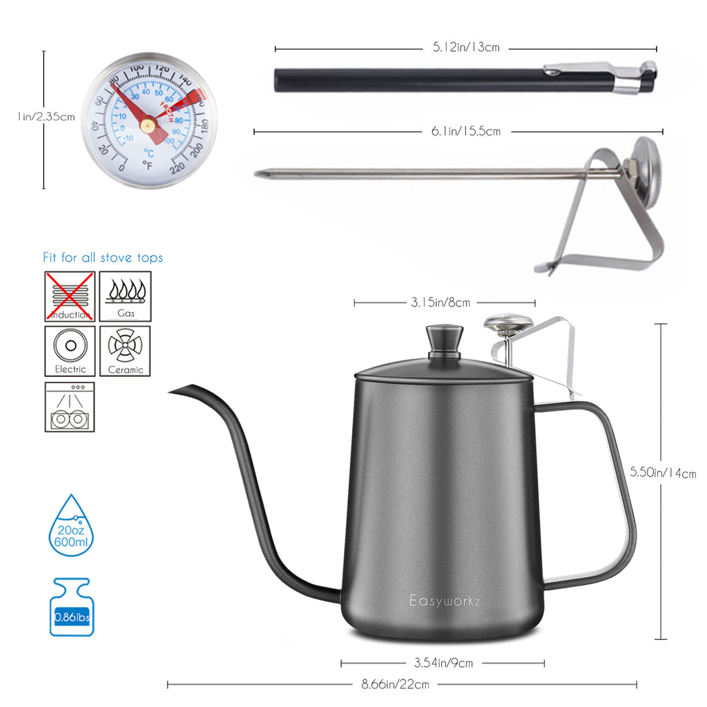 Easyworkz Gage Gooseneck Pour Over Coffee Kettle Stainless Steel Hand Drip Coffee Pot With Long Narrow Spout