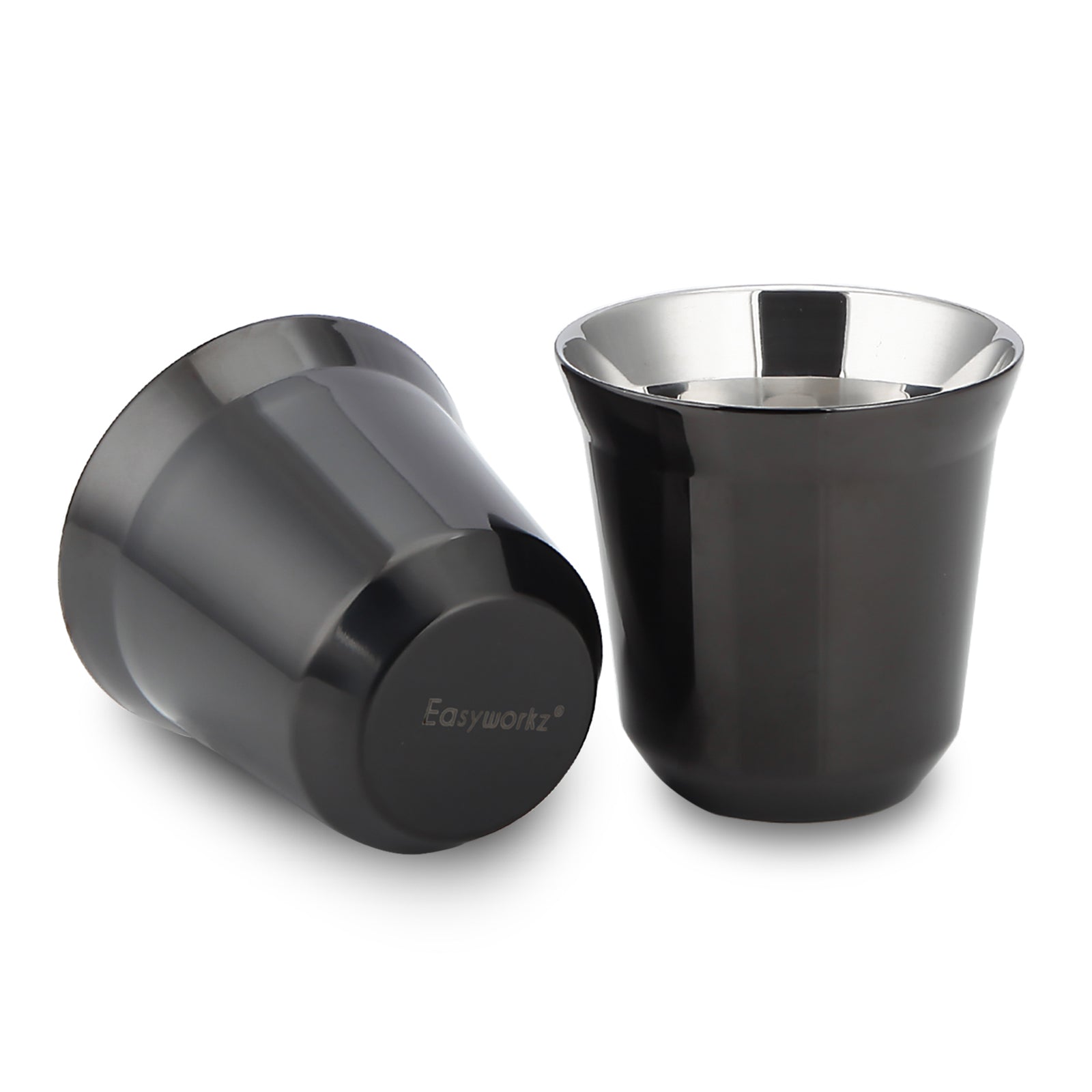 Easyworkz Stainless Steel Espresso Cup 2pcs Set 2.5-5 fl.oz(75-150 ml) Double Wall Insulated Metal Demitasse Cups, Gunmetal
