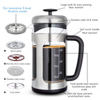 Easyworkz French Press 34 fl.oz / 1000 ml Coffee Tea Maker with Borosilicate Glass Soft Grip Handle, Silver