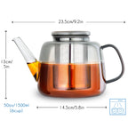 Easyworkz Borosilicate Glass Teapot 50oz / 1500ml with Large Stainless Steel Removable Loose Tea Infuser for Fruit Herbal and Infusion, Smoke Grey