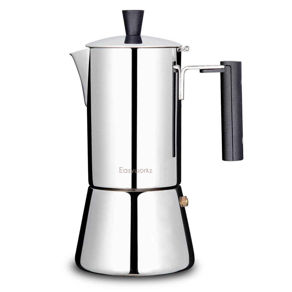 Easyworkz Pedro Espressokocher für Herdplatten 300 ml / 10 fl oz Edelstahl Italienische Kaffeemaschine Espressokanne Mokkakanne Induktions-Espressokanne