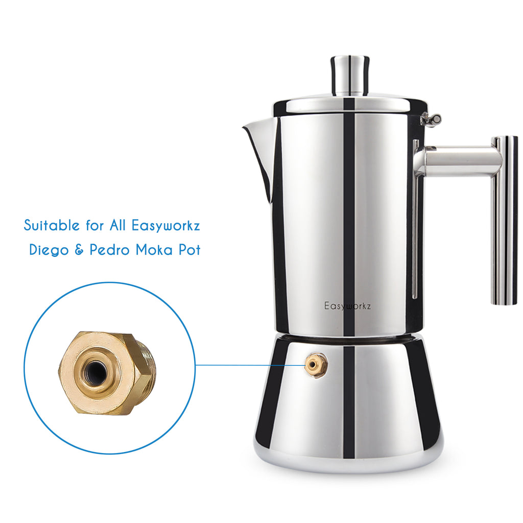 Easyworkz Pressure Valve Replacement for Espresso Pot, Moka Coffee Maker Relief Valve Spare Part, Made in Italy, 8mm/M8