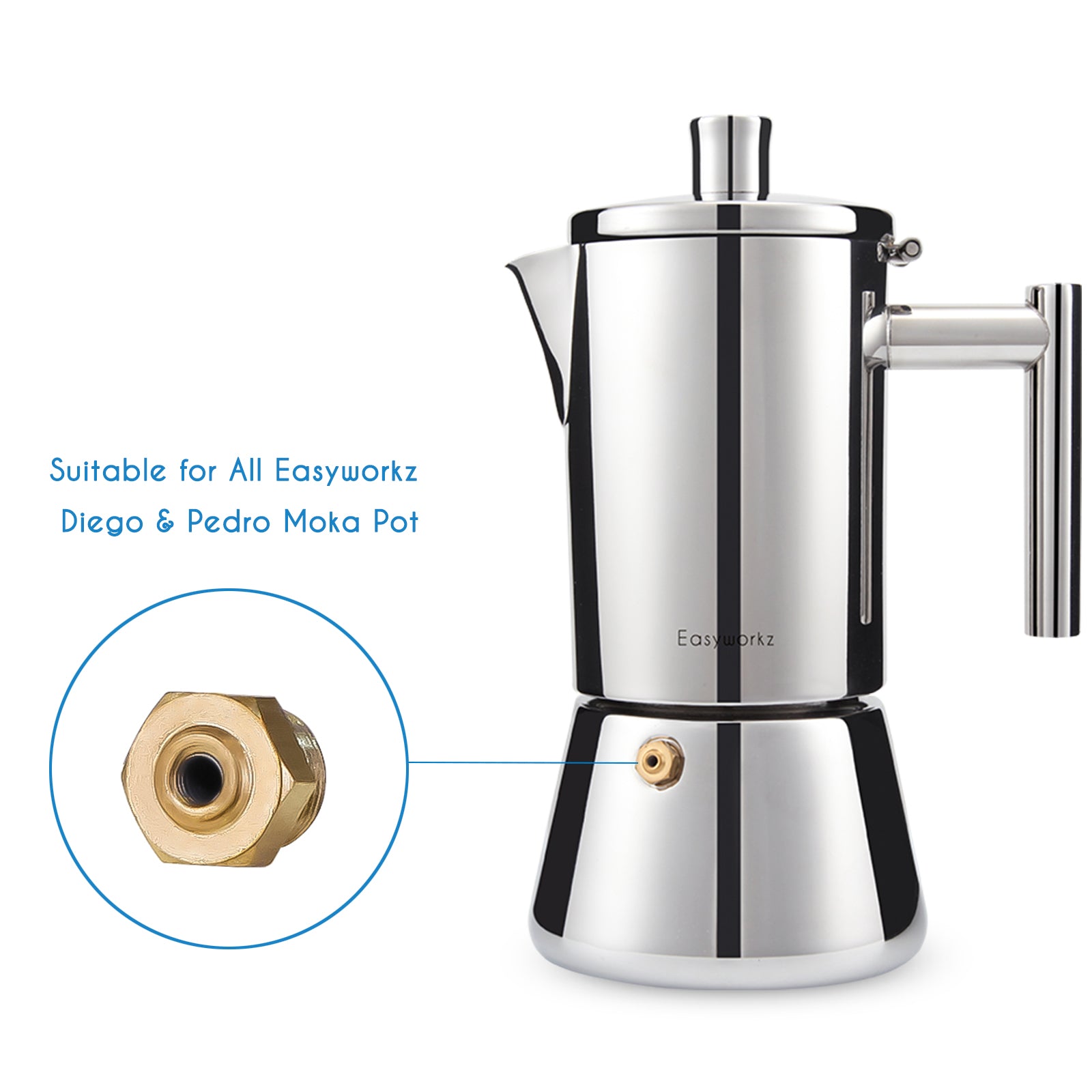 Easyworkz Pressure Valve Replacement for Espresso Pot, Moka Coffee Maker Relief Valve Spare Part, Made in Italy, 8mm/M8
