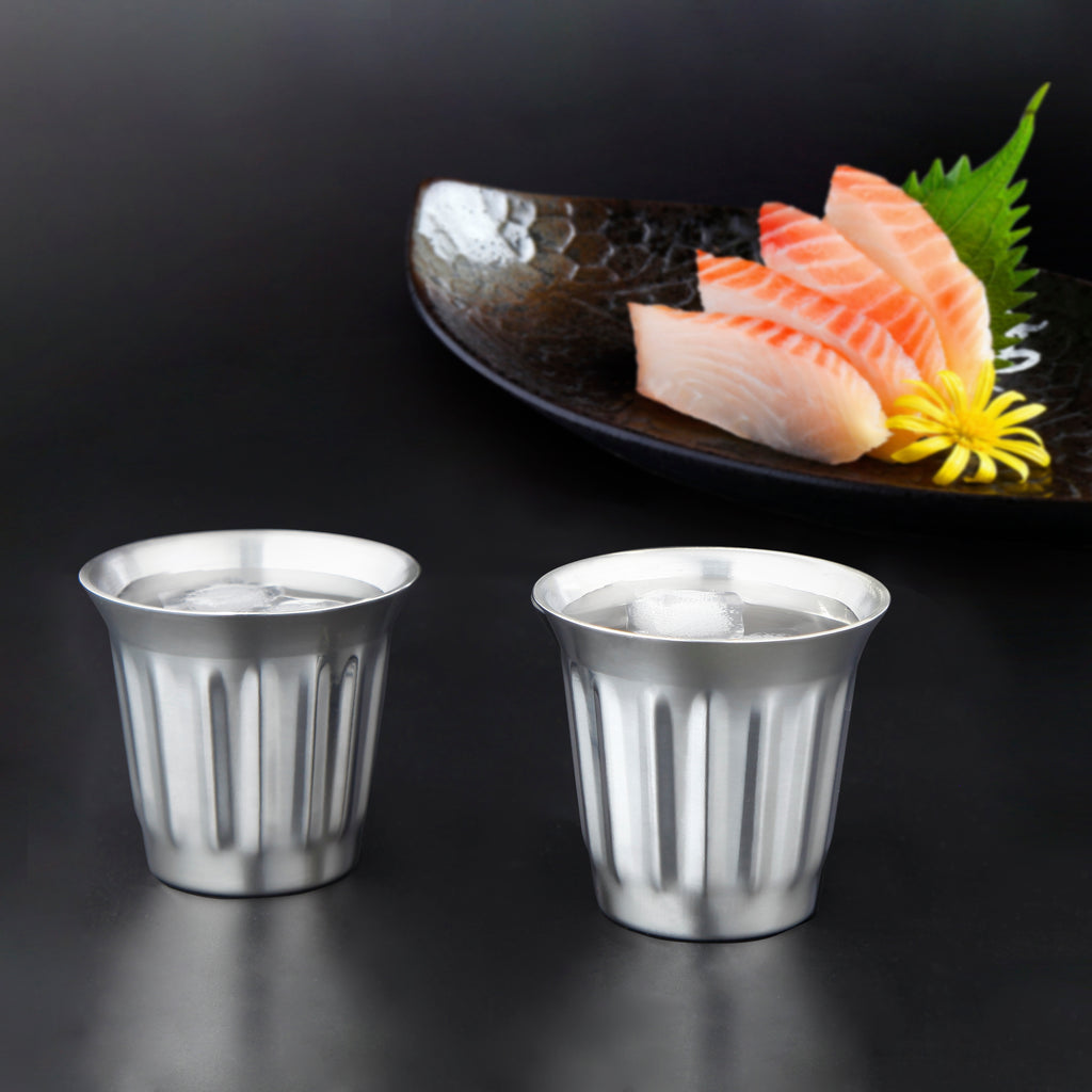 Easyworkz Stainless Steel Espresso Cup 2pcs Set Double Wall Insulated Metal Demitasse Cups 5 fl.oz/ 150 ml, Chrome