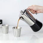 Easyworkz Stainless Steel Espresso Cup 2pcs Set Double Wall Insulated Metal Demitasse Cups 5 fl.oz/ 150 ml, Chrome