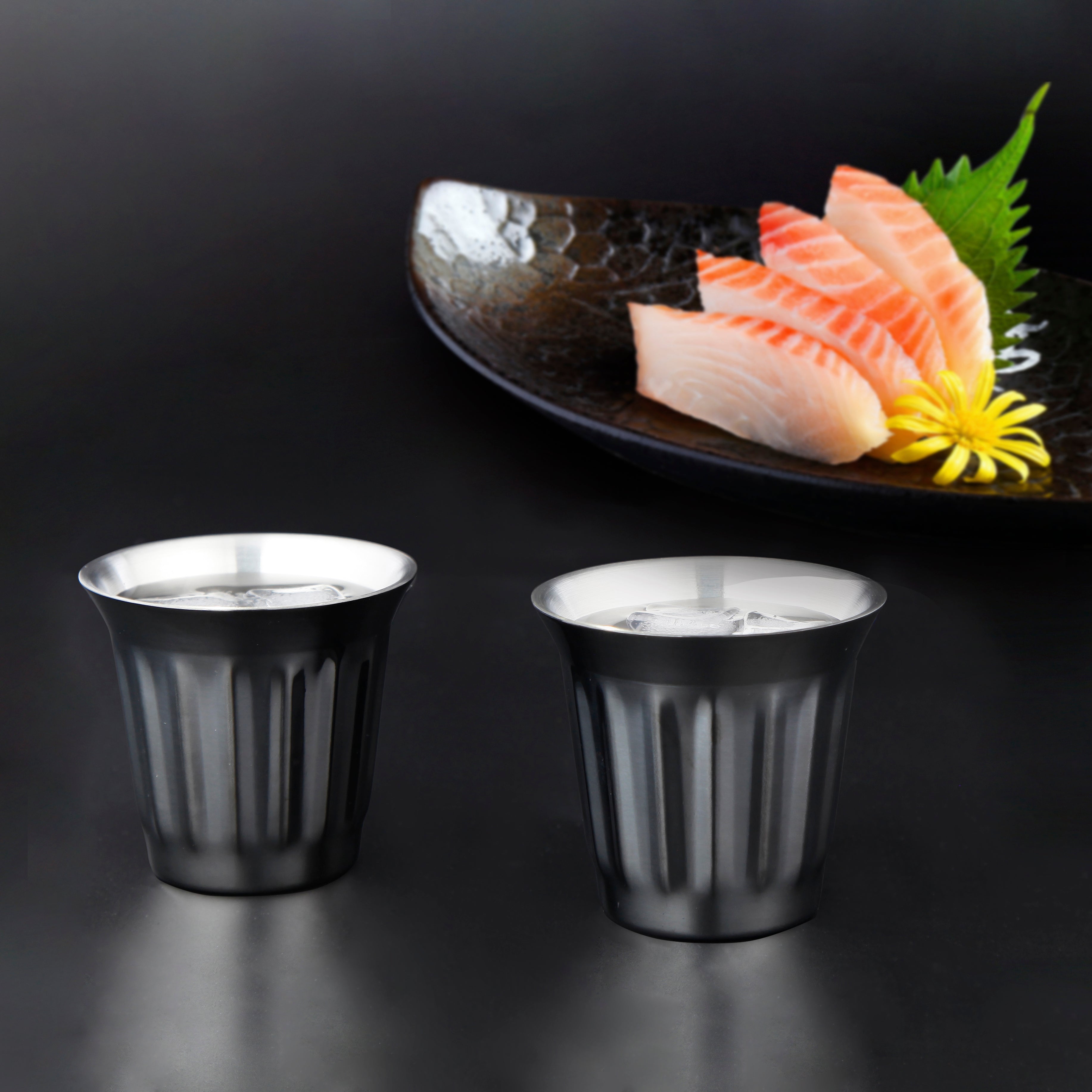 Easyworkz Stainless Steel Espresso Cup 2pcs Set Double Wall Insulated Metal Demitasse Cups 5 fl.oz/ 150 ml, Gunmetal