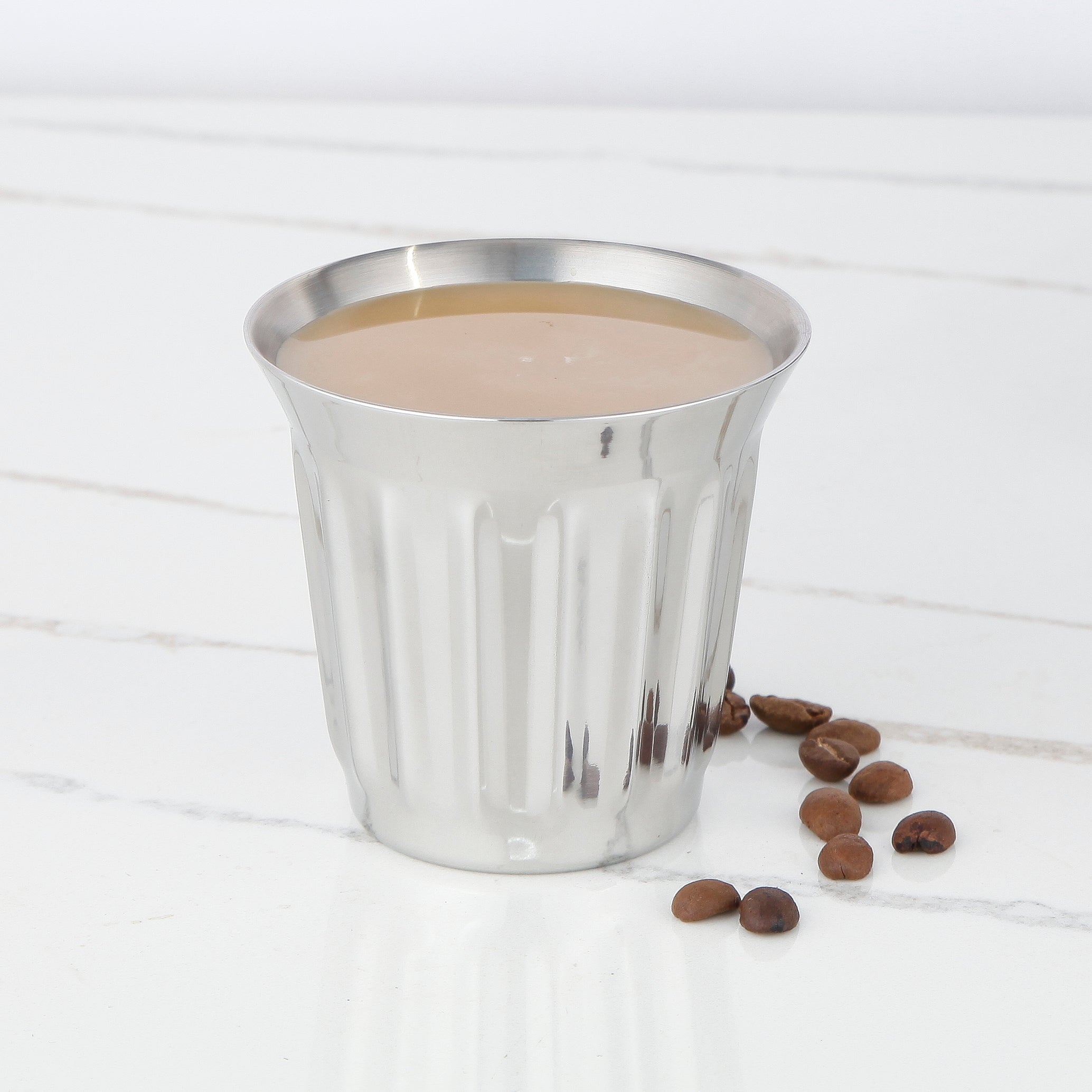 Easyworkz Stainless Steel Espresso Cup 2pcs Set Double Wall Insulated Metal Demitasse Cups 5 fl.oz/ 150 ml, Chrome