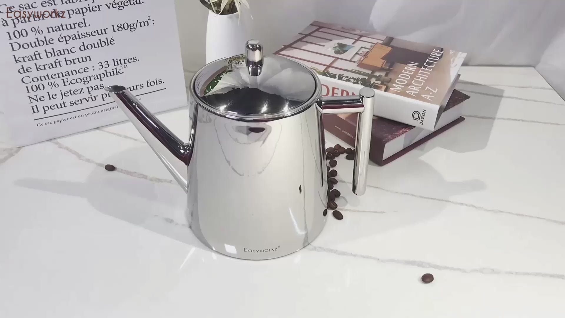Easyworkz Stainless Steel Teapot with Removeable Infuser Stovetop Tea Maker for Fruit Herbal and Infusion Tea, 34 fl.oz / 1000ml / Double Wall (Not Applicable for Stovetops)