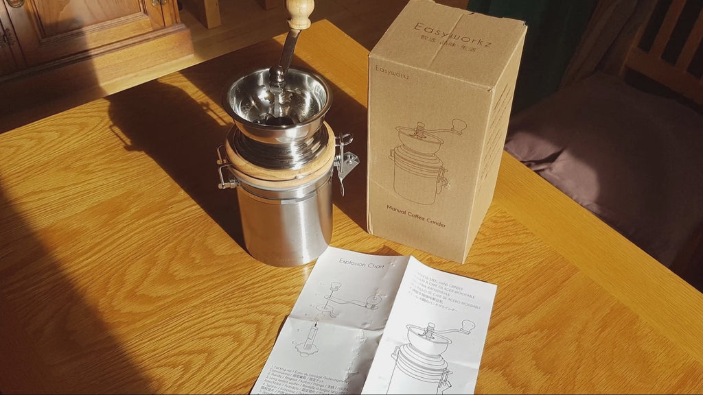 Easyworkz Manual Coffee Grinder - Adjustable Settings Airtight Canister - Coffee Bean Mill Tool for Kitchen Hand Crank Coffee Grinder