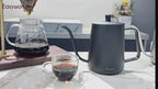 Easyworkz Gooseneck Pour Over Coffee Kettle 30 fl oz / 900 ml Stainless Steel Hand Drip Coffee Pot with Long Narrow Spout Suitable for Induction Cookers, Black with Thermometer