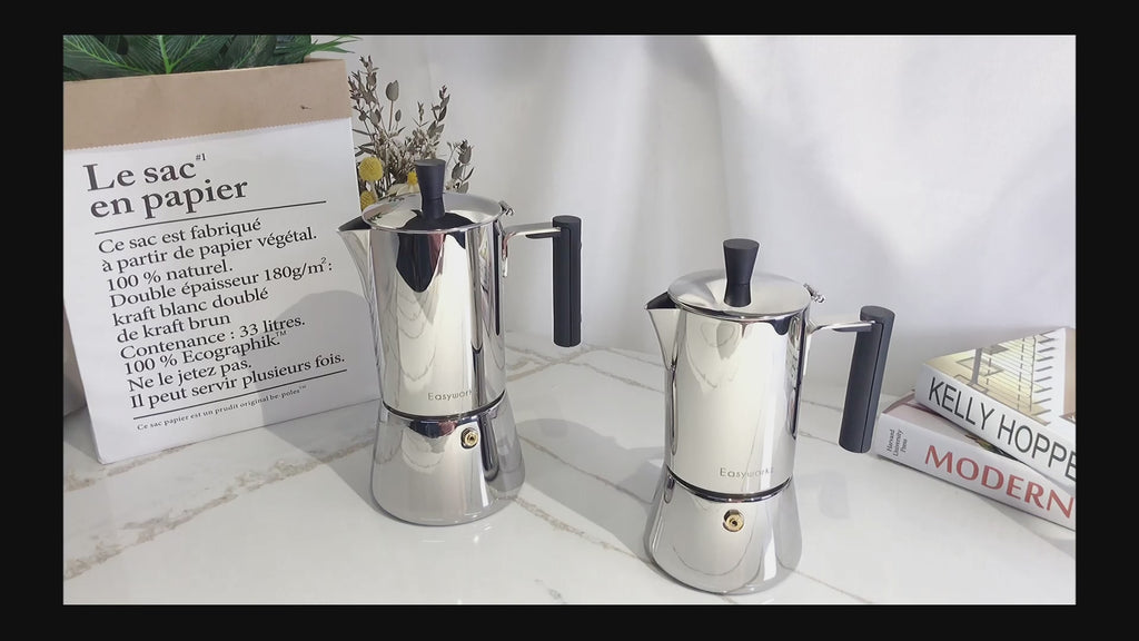 Easyworkz Pedro Espressokocher für Herdplatten 300 ml / 10 fl oz Edelstahl Italienische Kaffeemaschine Espressokanne Mokkakanne Induktions-Espressokanne