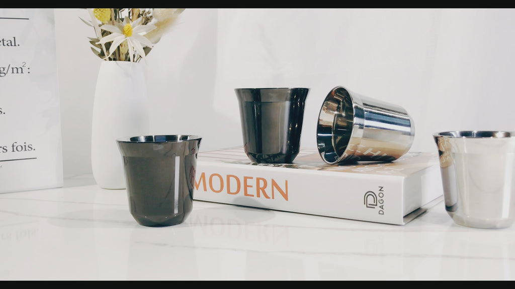 Easyworkz Stainless Steel Espresso Cup 2pcs Set Double Wall Insulated Metal Demitasse Cups