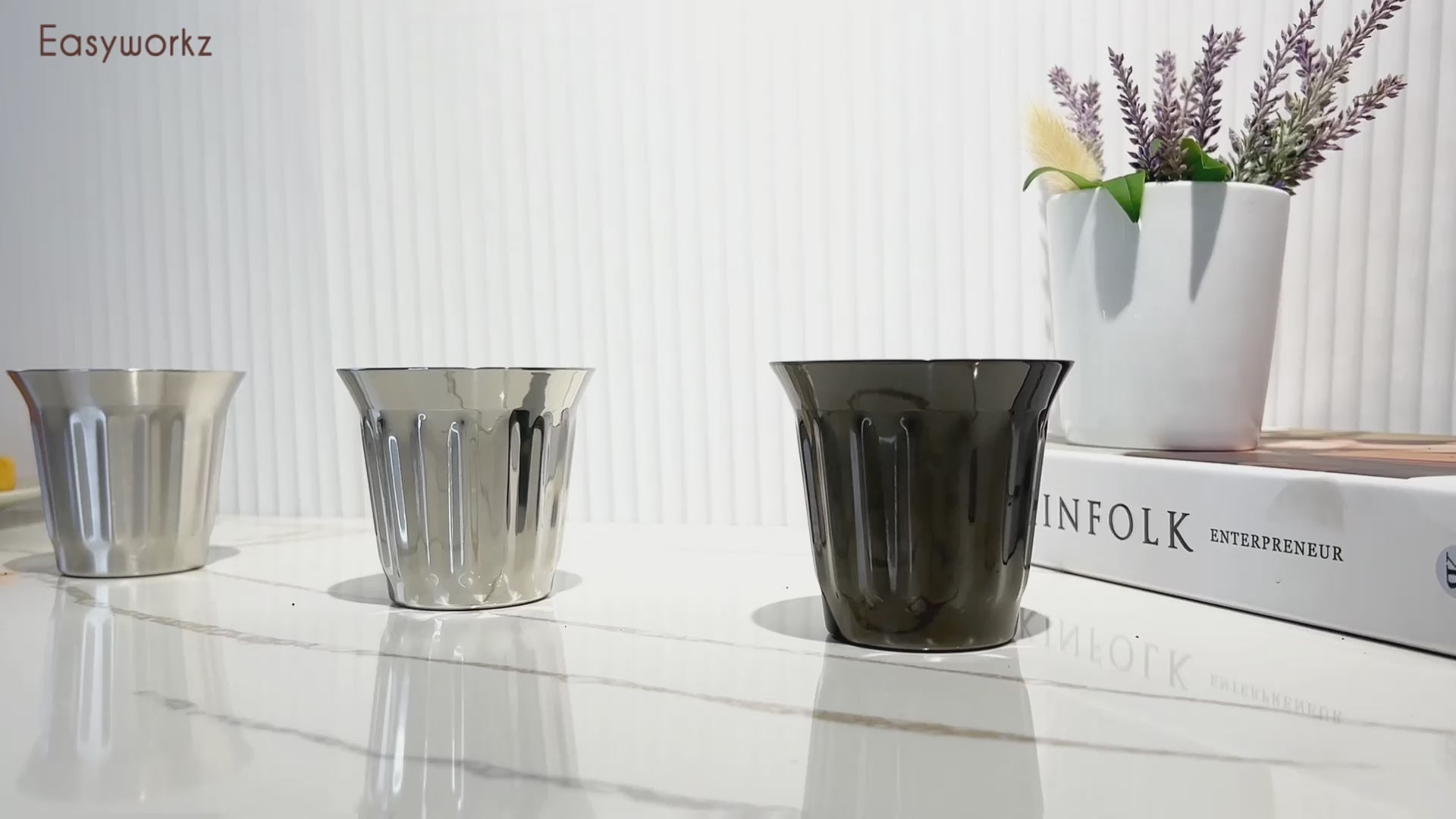 Easyworkz Stainless Steel Espresso Cup 2pcs Set Double Wall Insulated Metal Demitasse Cups 5 fl.oz/ 150 ml