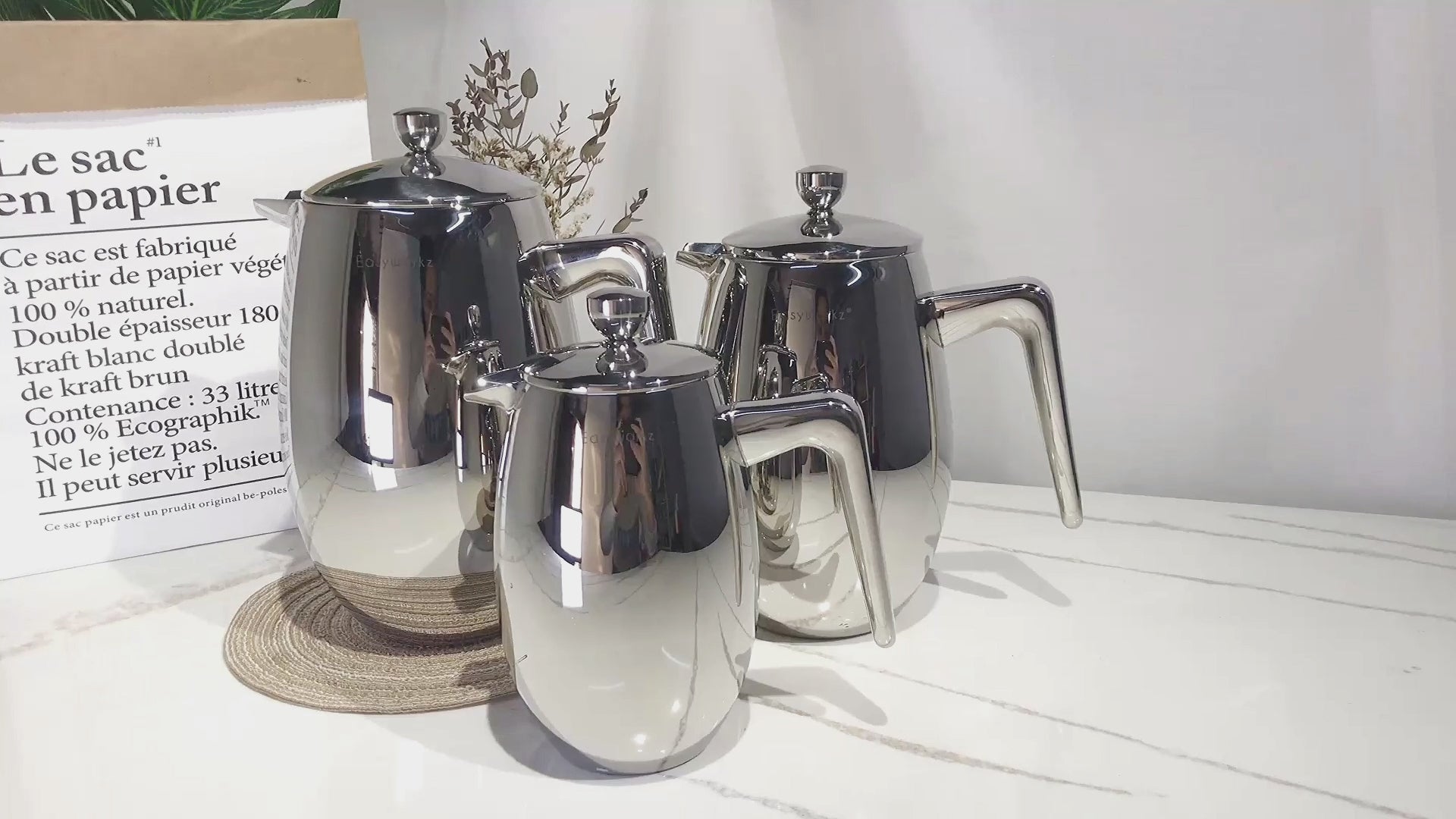 Easyworkz Nando Cafetière à Piston Isotherme à Double Paroi en Acier Inoxydable 304