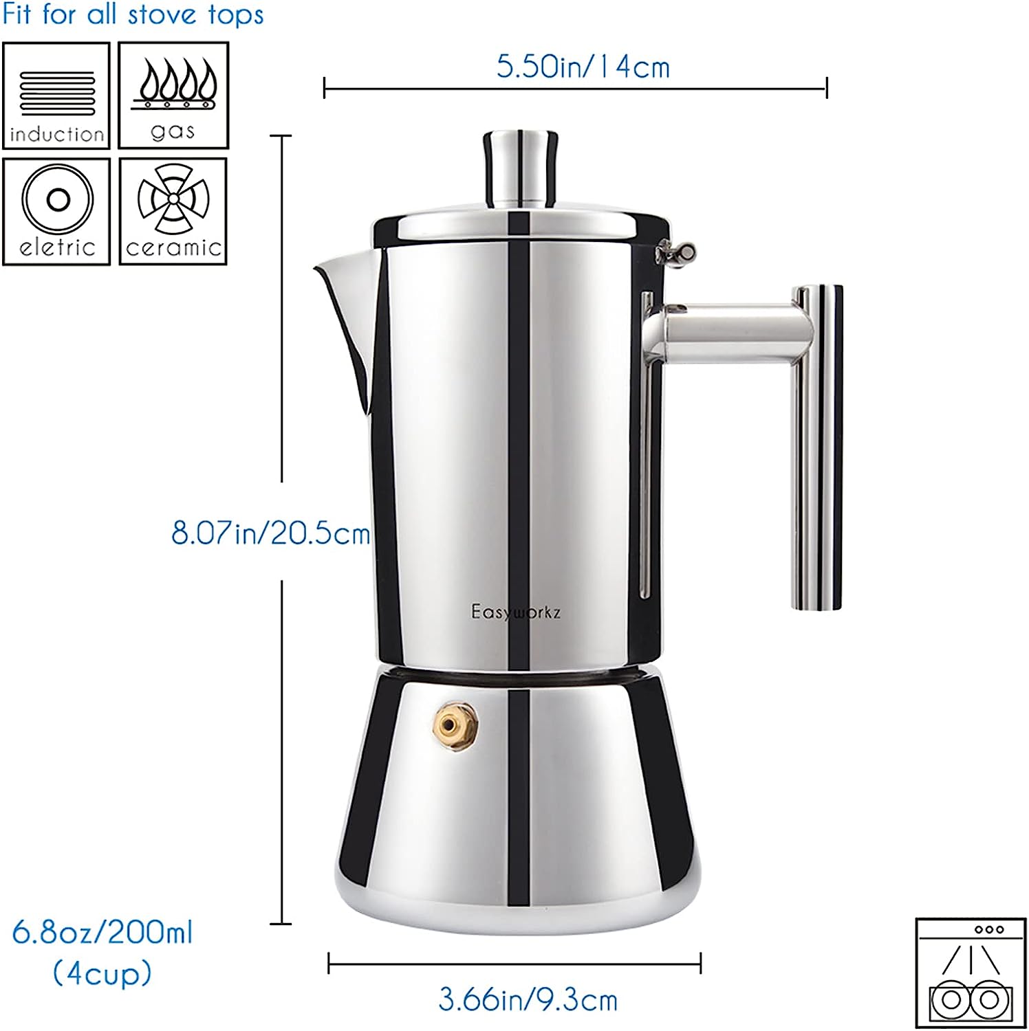 MOKAページ Easyworkz Diego Stovetop Espresso Maker Stainless Steel Italian